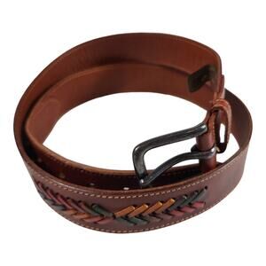 Trafalgar Caramel Brown Green Red Yellow Woven Braided Leather Belt 36